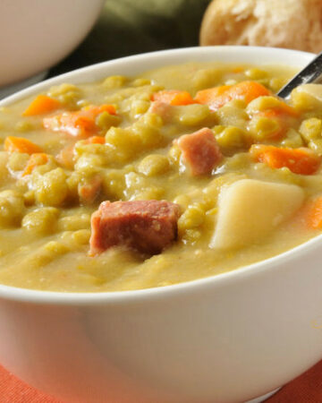 split pea soup with chunks of ham