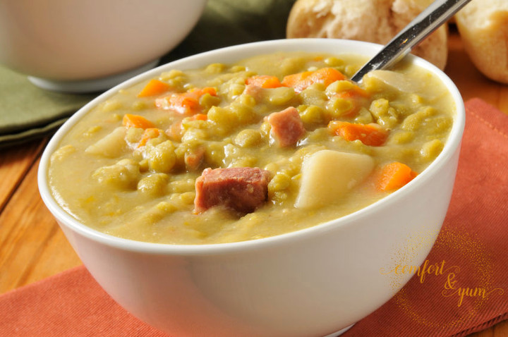 split pea soup with chunks of ham